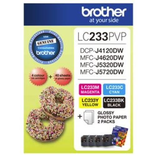 image of Brother LC233PVP Combo Pack with 40 Sheets of 6x4 Photo Paper