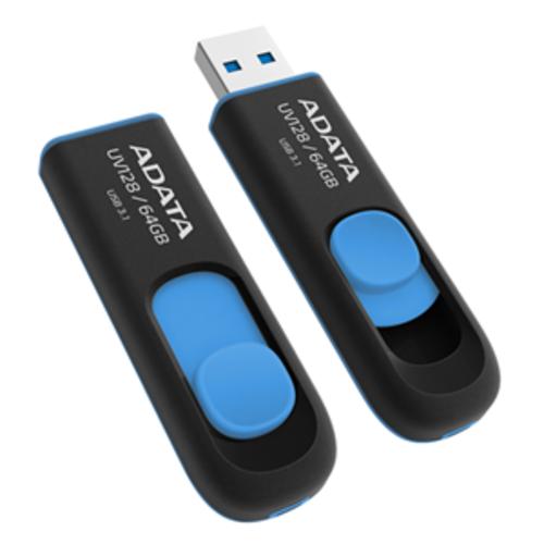 image of ADATA UV128 Dashdrive Retractable USB 3.0 64GB Blue/Black Flash Drive