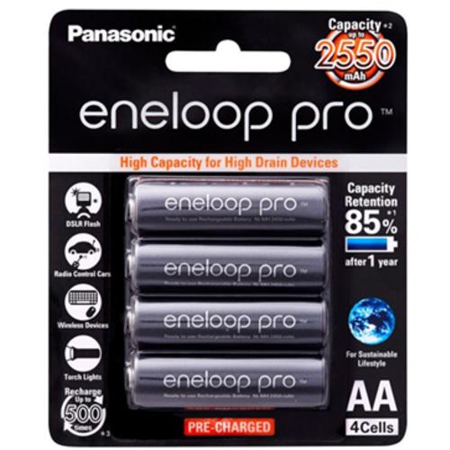 image of Panasonic Eneloop PRO AA 2500mAh Rechargeable Batteries 4 Pack