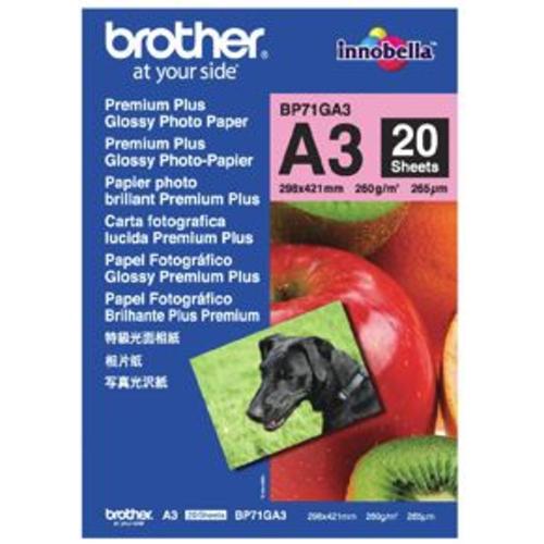 image of Brother BP71GA3 A3 Premium Glossy Photo Paper 260GSM 20 Sheets