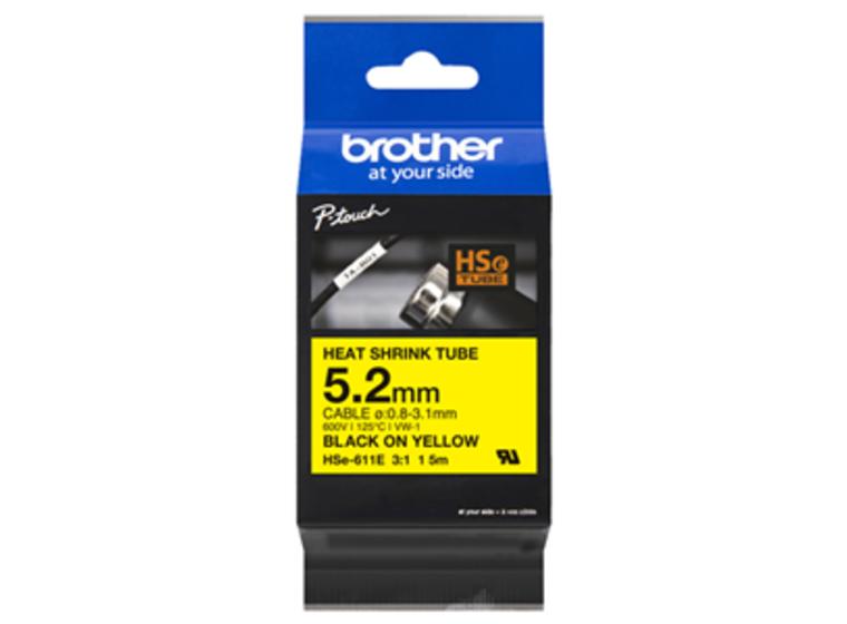 product image for Brother HSE611E 5.2mm x 1.5m Black on Yellow Heat Shrink Tape