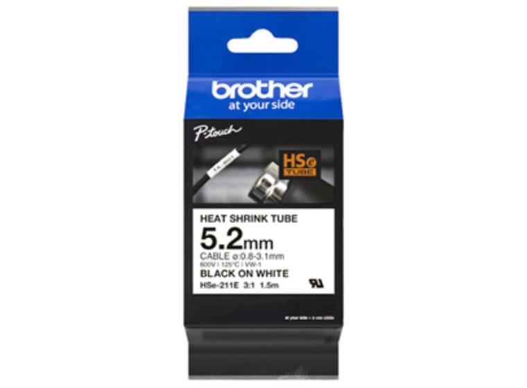 product image for Brother HSe-211E 5.2mm x 1.5m Black on White Heat Shrink Tape