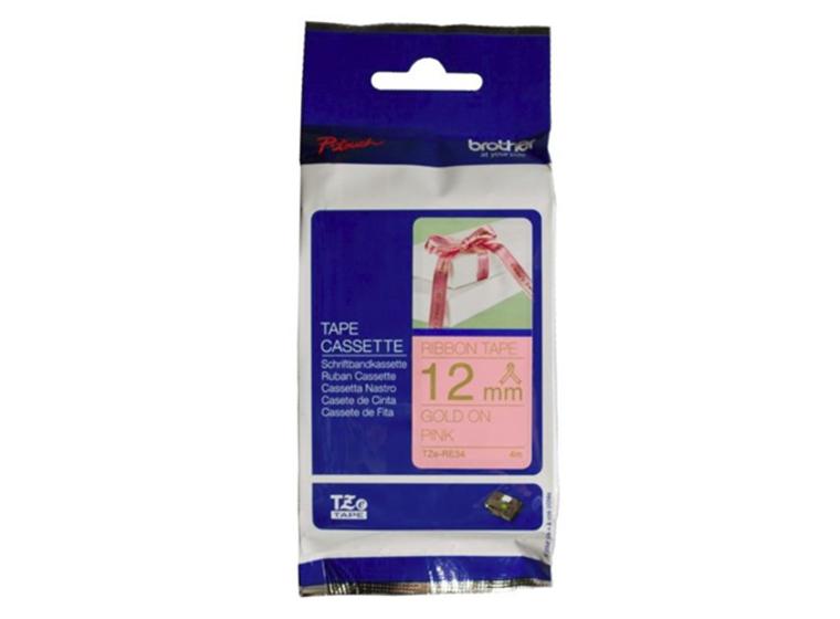 product image for Brother TZe-RE34 12mm x 4m Gold on Pink Ribbon Tape