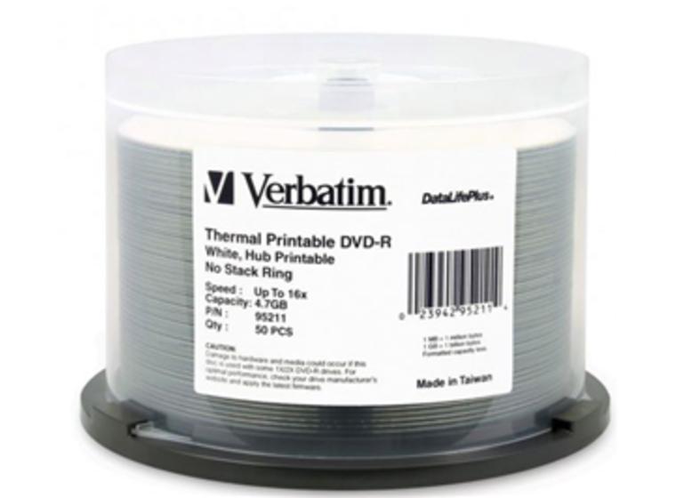 product image for Verbatim DVD-R 4.7GB 16x Wht Wide Thermal Printable 50 Pack on Spindle