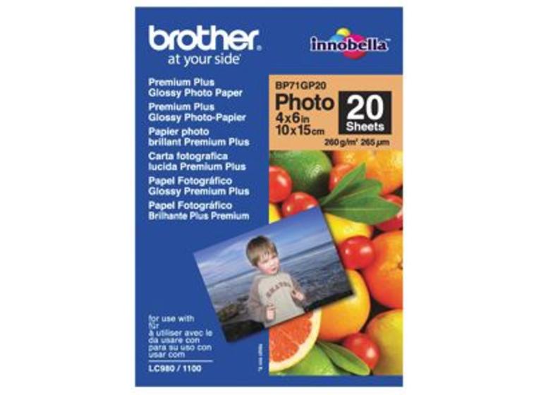 product image for Brother BP71GP20 6x4 Premium Glossy Photo Paper 260GSM 20 Sheets