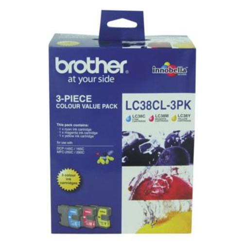image of Brother LC38CL3PK CMY Colour Ink Cartridges (Triple Pack)