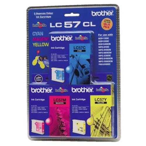 image of Brother LC57CL3PK CMY Colour Ink Cartridges (Triple Pack)