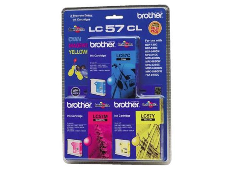 product image for Brother LC57CL3PK CMY Colour Ink Cartridges (Triple Pack)