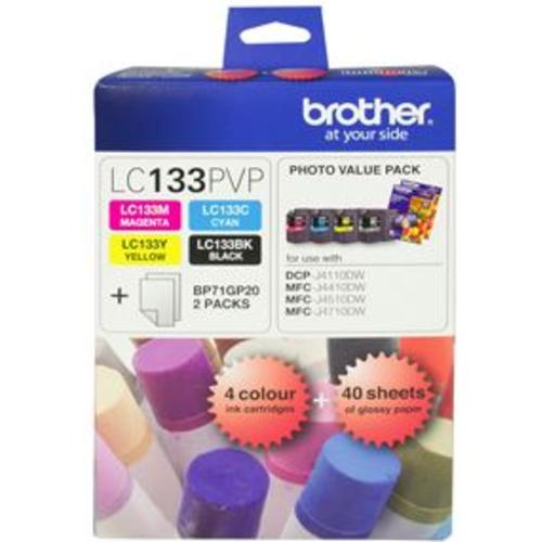 image of Brother LC133PVP Combo Pack with 40 Sheets of 6x4 Photo Paper
