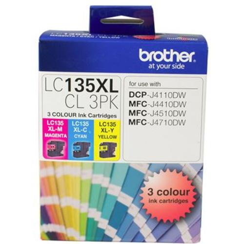 image of Brother LC135XLCL3PK CMY Colour High Yield Ink Cartridge (Triple Pack)