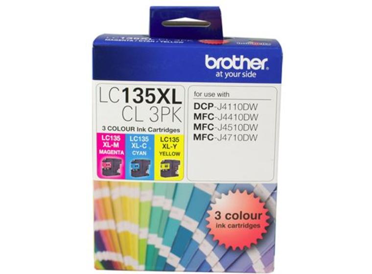 product image for Brother LC135XLCL3PK CMY Colour High Yield Ink Cartridge (Triple Pack)