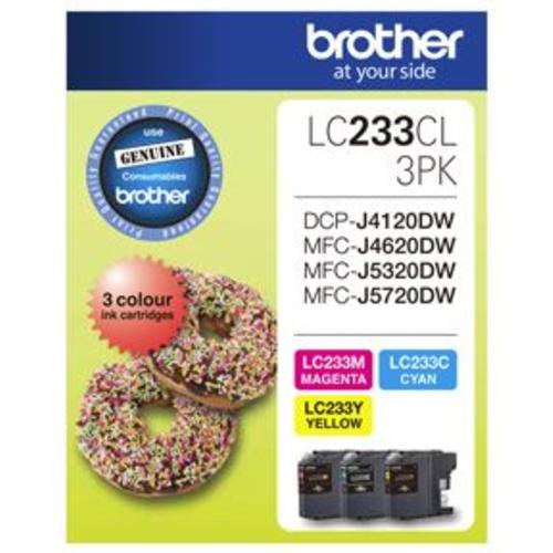 image of Brother LC233CL3PK CMY Colour Ink Cartridges (Triple Pack)