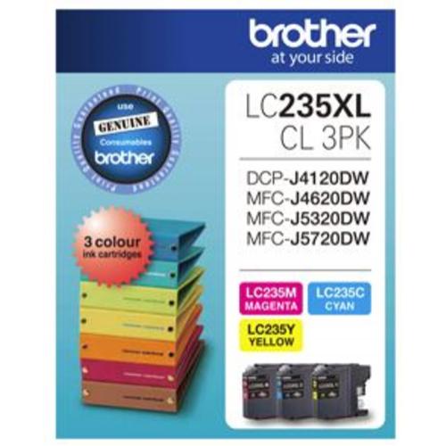 image of Brother LC235XLCL3PK CMY Colour High Yield Ink Cartridge (Triple Pack)