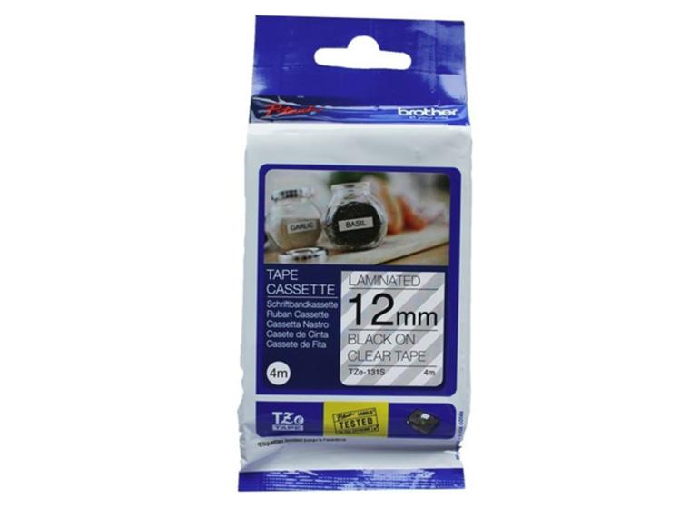 product image for Brother TZe-131S 12mm x 4m Black on Clear Laminated Tape