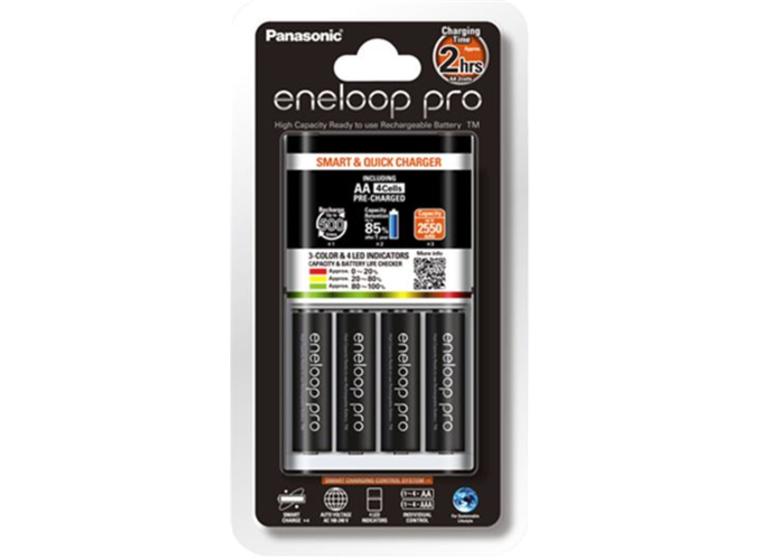 product image for Panasonic Eneloop Quick Charger + 4 AA Eneloop Pro Batteries