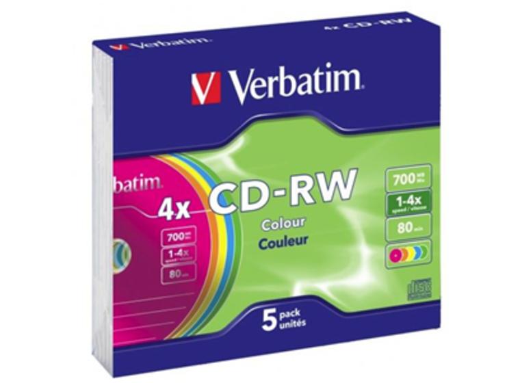 product image for Verbatim CD-RW 700MB 2-4x Multi Colour 5 Pack with Slim Cases