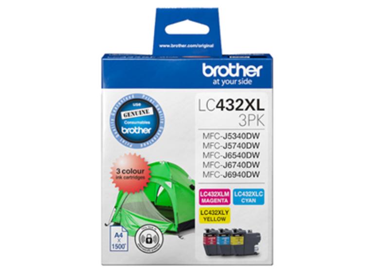 product image for Brother LC432XL3PKS 3-Pack High Yield Ink Cartridge (C/M/Y)