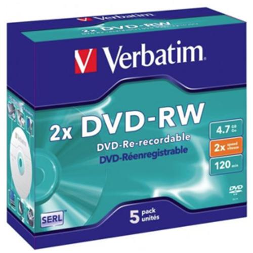 image of Verbatim DVD-RW 4.7GB 2x 5 Pack with Jewel Cases