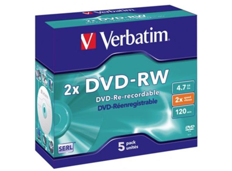 product image for Verbatim DVD-RW 4.7GB 2x 5 Pack with Jewel Cases