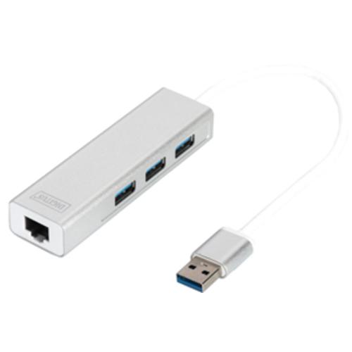 image of Digitus USB 3.0 3-Port Hub & Gigabit LAN Adapter