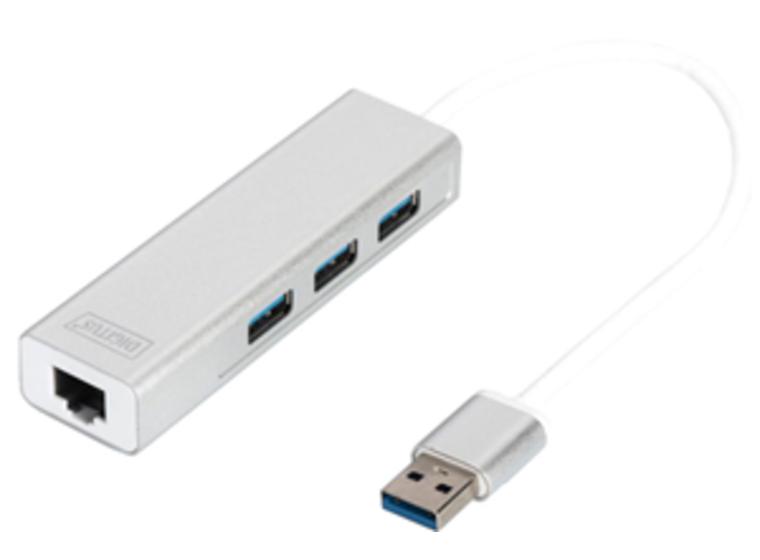 product image for Digitus USB 3.0 3-Port Hub & Gigabit LAN Adapter
