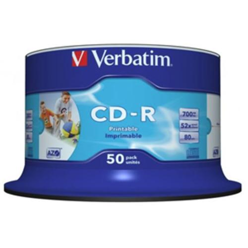 image of Verbatim CD-R 700MB 52x White Inkjet Printable 50 Pack on Spindle