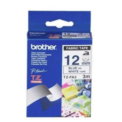image of Brother TZe-FA3 12mm x 3m Blue on White Fabric Tape