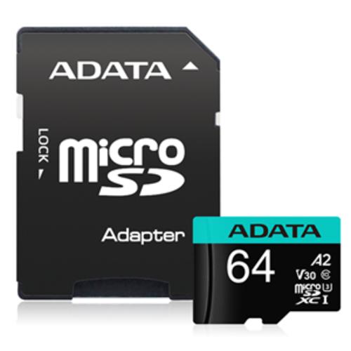 image of ADATA Premier Pro microSDXC UHS-I U3 A2 V30 Card with Adapter 64GB