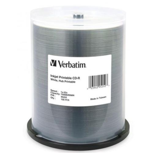 image of Verbatim CD-R 700MB 52x White Printable 100 Pack on Spindle