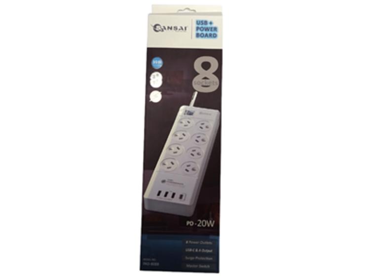 product image for Sansai 8 Way Surge Powerboard with 3x USB Charging Ports