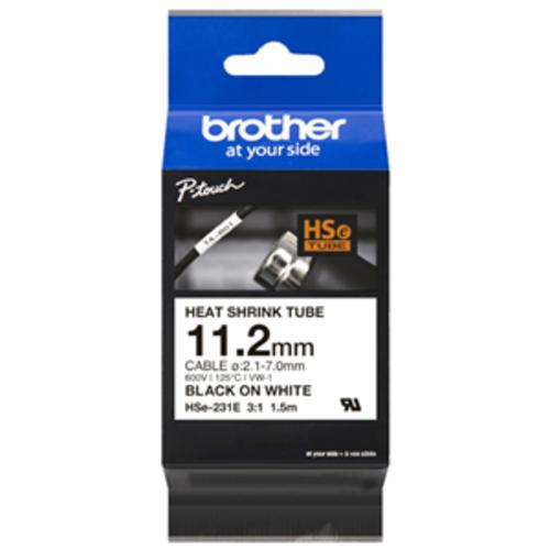 image of Brother HSe-231E 11.2mm x 1.5m Black on White Heat Shrink Tape