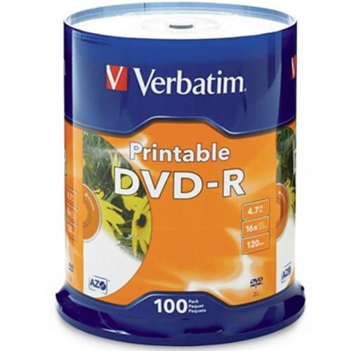 image of Verbatim DVD-R 4.7GB 16x White Printable 100 Pack on Spindle