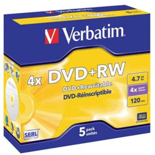 image of Verbatim DVD+RW 4.7GB 4x 5 Pack with Jewel Cases