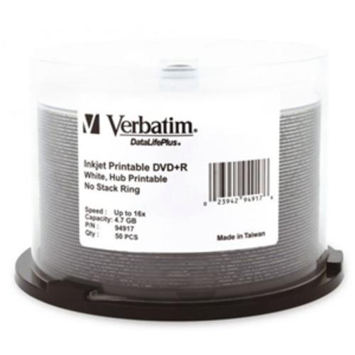 image of Verbatim DVD+R 4.7GB 16x White Wide Printable 50 Pack on Spindle