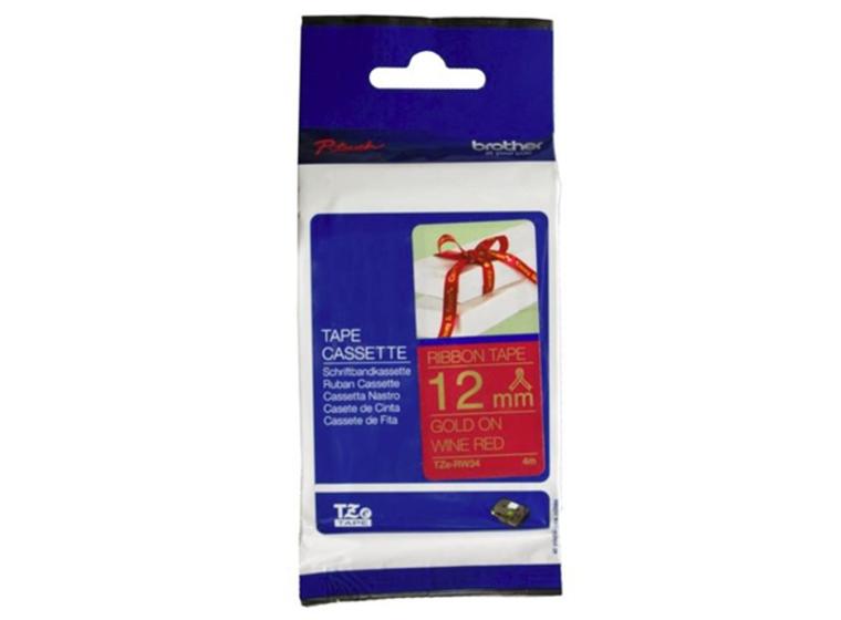 product image for Brother TZe-RW34 12mm x 4m Gold on Wine Red Ribbon Tape