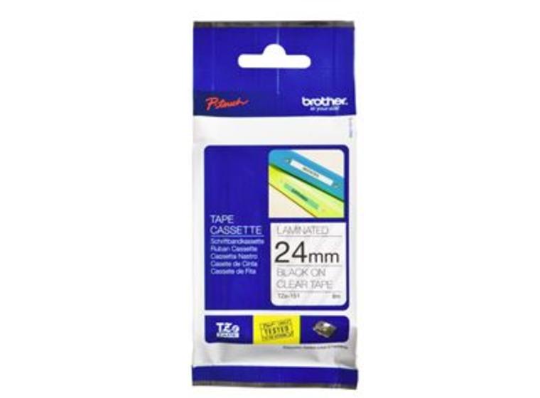 product image for Brother TZe-151 24mm x 8m Black on Clear Tape