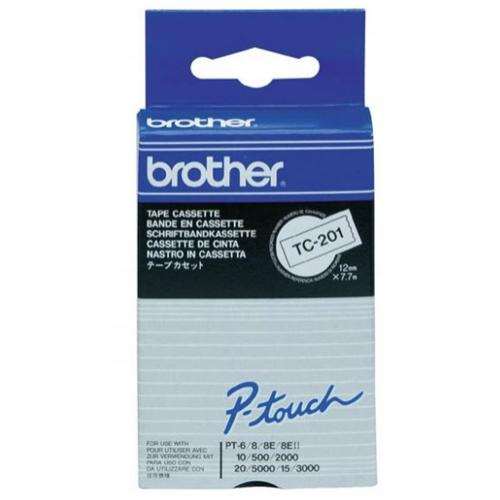 image of Brother TC-201 12mm x 8m Black on White Label Tape