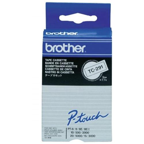 image of Brother TC-291 9mm x 8m Black on White Label Tape
