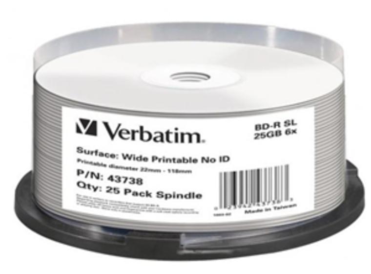 product image for Verbatim BD-R 25GB 6X White Wide Printable 25 Pack on Spindle