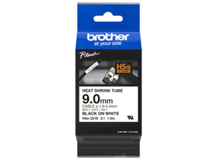 product image for Brother HSe-221E 9.0mm x 1.5m Black on White Heat Shrink Tape