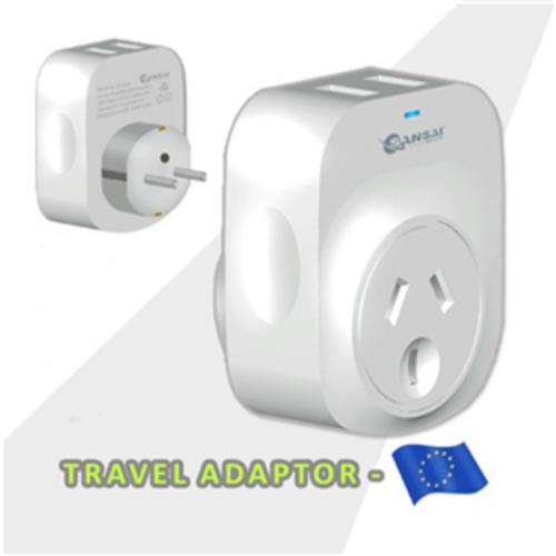 image of Sansai Outbound USB Travel Adapter - NZ/AU to Europe Plug