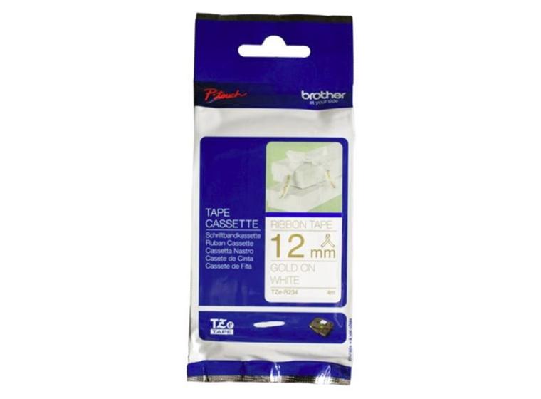 product image for Brother TZe-R234 12mm x 4m Gold on White Ribbon Tape