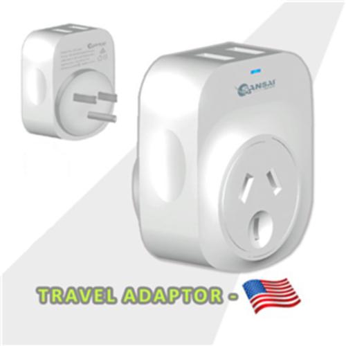 image of Sansai Outbound USB Travel Adapter - NZ/AU to USA Plug