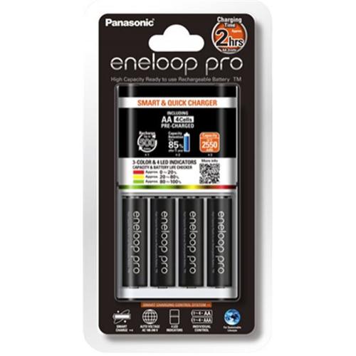 image of Panasonic Eneloop Quick Charger + 4 AA Eneloop Pro Batteries