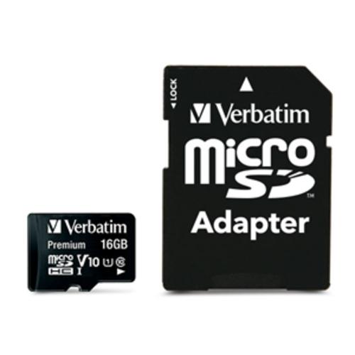 image of Verbatim Premium microSDHC UHS-I Class 10 Card with Adapter 16GB