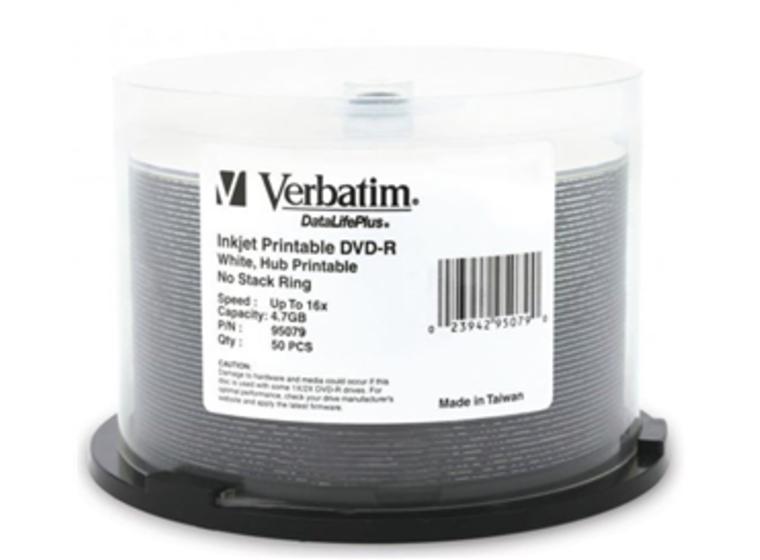 product image for Verbatim DVD-R 4.7GB 16x White Wide Inkjet Printable 50pk on Spindle