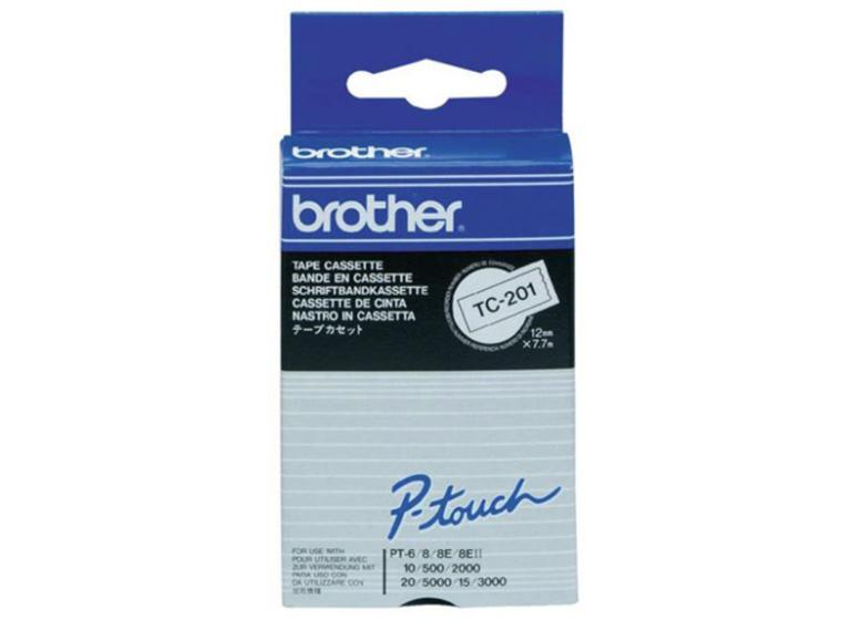 product image for Brother TC-201 12mm x 8m Black on White Label Tape