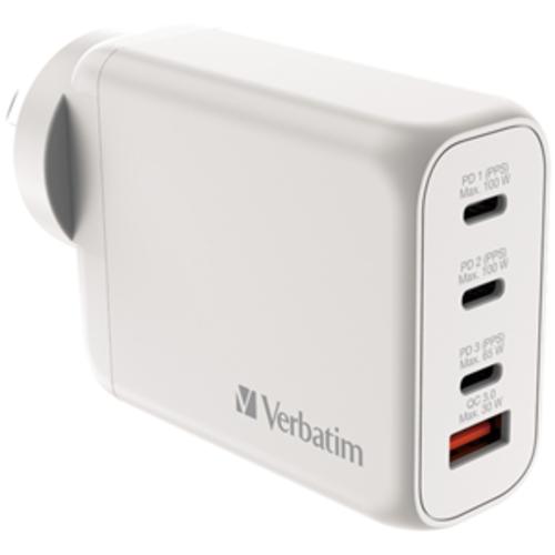 image of Verbatim 100W GaN Charger with 3x USB-C and 1x USB-A