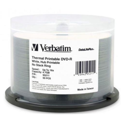 image of Verbatim DVD-R 4.7GB 16x Wht Wide Thermal Printable 50 Pack on Spindle